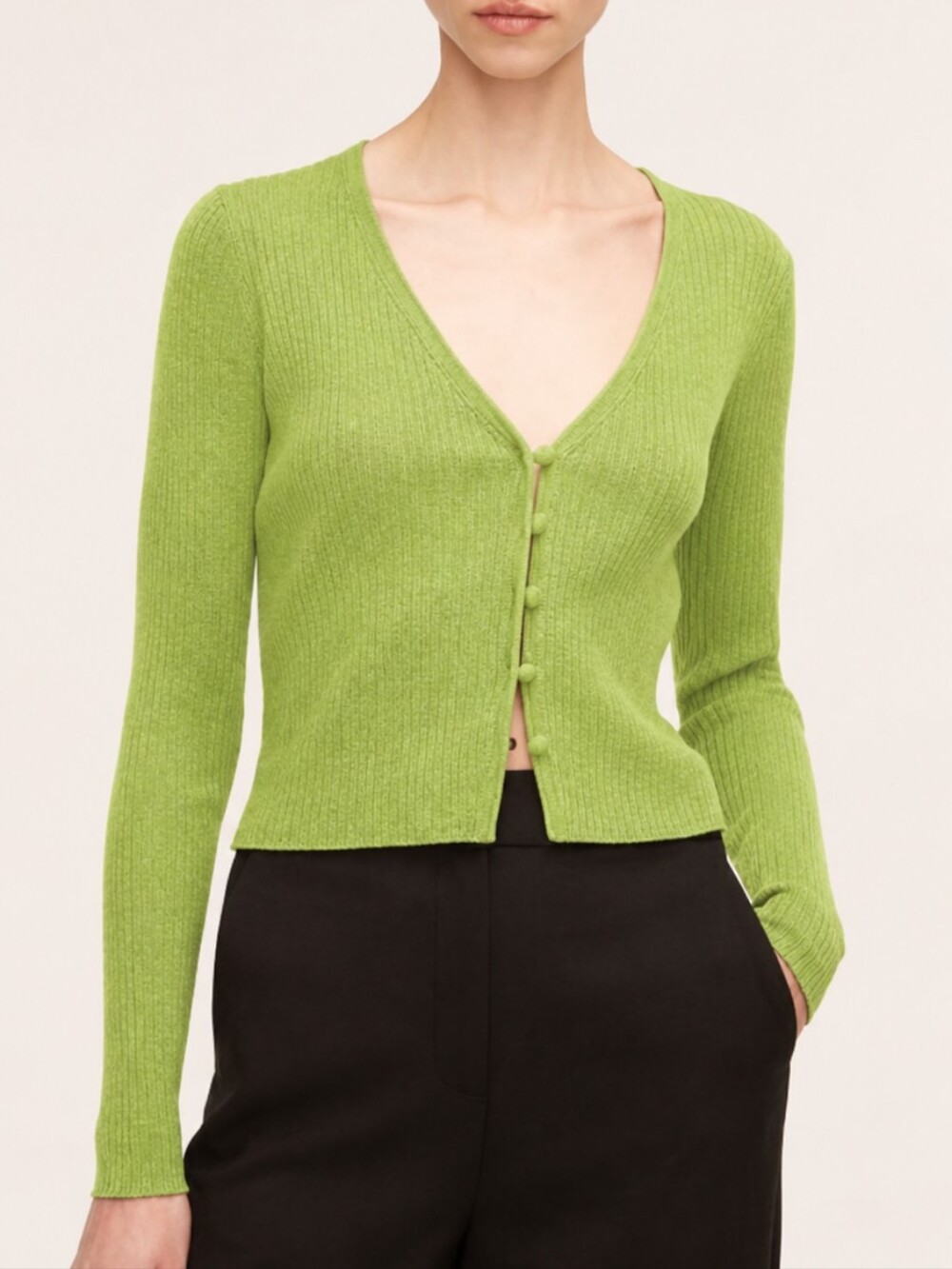 Rebecca Taylor Rib Merino Cropped Cardigan Lime Green Size Small Y2K Feminine